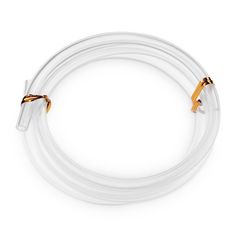 the white and gold cable is connected to an orange cord