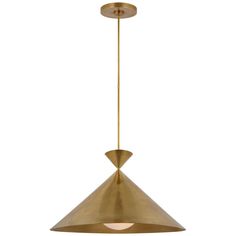 a brass colored pendant light fixture with an open triangle design on the top and bottom