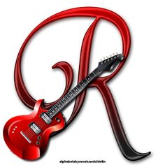 the letter r is made up of guitar strings and an electric guitar in the middle