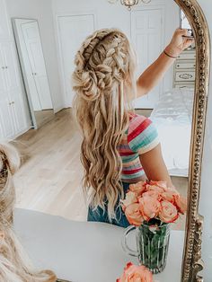 The Wiegands: A quick Hair DIY. Braid To Bun Updo, Hairstyles For Long Hair Birthday, Prom Hairstyles Curls And Braids, Double Braid Bridesmaid Hair, Cute Labor Hairstyles, Braids For Prom Hair, Hoco Hairstyles For Fine Hair, Unique Prom Hairstyles For Medium Hair, Hairstyles For A Middle School Dance