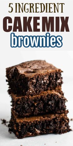 three brownies stacked on top of each other with the words super friday cake mix brownies