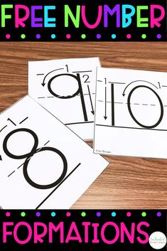 three free printable numbers for the classroom to use in their handwriting and writing skills