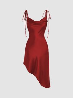 F00236917-105 Red Simple Dress, Homecoming Dress Midi, Red Satin Dresses, Red Wishlist, Red Satin Dress Short, Red Color Dress, Silk Red Dress, Ocassion Dress, Red Dress Hoco