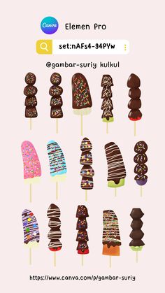 an assortment of different types of ice creams on skewers with the caption's name below it