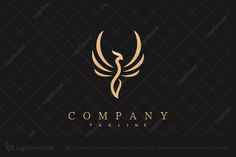 a golden bird logo on a black background with the words company tagline below it