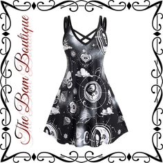 Product Description: Fabric Type: Polyester,Polyurethane, Feels Like Silk Care Instructions: Machine Wash, Hand Wash Only Origin Imported Neck Style V-Neck Gothic Style, A-Line Dress V-Neck Design Crisscross Skull Sun Moon Print This Plus Size Gothic Dress Can Be Worn With Different Accessories To Dress It Up Or Down For Many Occasions. Halloween Is Only A Few Months Away!! Garment Care--Hand Wash Cold, Hang Dry Recommended Or Machine Washable On Gentle Cycle. Do Not Wring Or Twist, Low Iron To Black Edgy Dress With Skull Print, Edgy Black Dress With Skull Print, Plus Size Gothic, Cross Front Dress, Galaxy Dress, Red Christmas Dress, Skull Dress, Plus Size Mini Dresses, High Low Maxi Dress