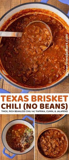 a collage of photos showing the steps to make a chili no beans casserole