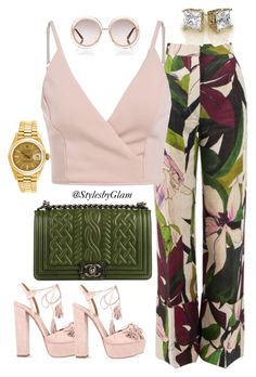 Summertime Fine by stylesbyglam on Polyvore featuring polyvore fashion style Erika Cavallini Semi-Couture Aquazzura Chanel Rolex ChloÃ© clothing Mint Green Top Outfit, Outfit Color Combos, Green Top Outfit, Mint Green Top, Top Outfit, Outfit Trends, Green Top, Looks Chic, 가을 패션