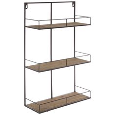 an iron and wood shelf with three shelves