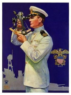 a painting of a sailor holding a model airplane