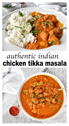 chicken tikka masala with rice and garnishes