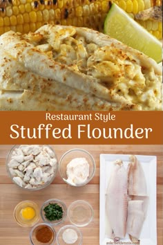 the ingredients to make stuffed flounder are shown