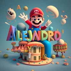 an image of a cartoon character in front of the word alesandro with other characters around it