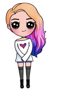 a cartoon girl with pink hair wearing black boots and a white t - shirt is standing in