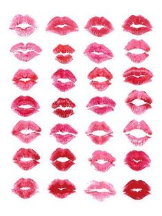 lipstick kisses are arranged in rows on a white background