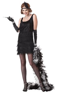 a woman in a black flap dress and feathered garb holding a knife with the words ebay on it