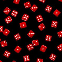 red dices are scattered on a black background