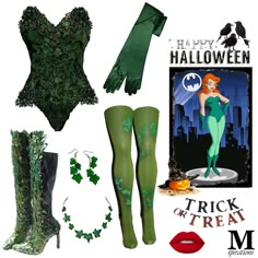 the costume is made up of green leaves and stockings, with an image of a woman in