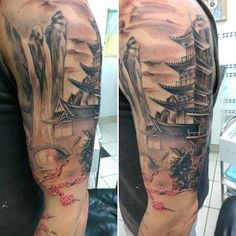 【kenny_tmd_taylor】さんのInstagramをピンしています。 《#oriental #tattoo #tattoocandy #cherryblossoms #waterfall #temple #TMD #tmdtattoos #tmdtaylor #blacktowntattoo》 Waterfall Temple, Japanese Temple Tattoo, Japanese Temple, Asian Tattoos, Japanese Sleeve Tattoos, Blossom Tattoo