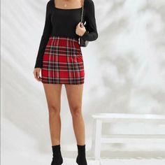 Super Cute Red Plaid Skirt. Very Flattering. A Closer Must Have ! High Waist Red Skirt For Winter, Trendy Fitted Red Mini Skirt, Trendy Red Fitted Skirt, Trendy Red Winter Skirt, Red Fitted Trendy Skirt, Casual Red Pencil Skirt, Trendy Fitted Red Skirt, Red Fitted High Waist Skort, Red High Waist Mini Skirt For Fall