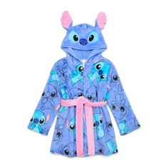 a blue robe with cartoon characters on it