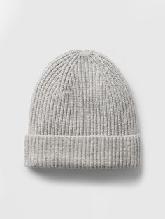 Supersoft cotton-blend ribbed knit beanie.  For more fit and sizing info, check out our Size Guide. Winter Beanies For Women, Ribbed Knit Beanie, Plush Yarn, Everyday Luxury, Grey Beanie, Knit Beanie, Workout Shirts, Heather Grey, Size Guide