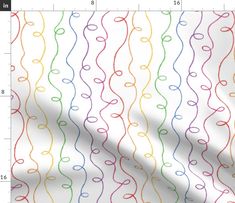 a white background with multicolored wavy lines on the left and right side of it