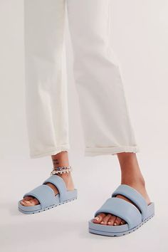 Breezy Slide Sandals | Free People Cute Slides, Elevated Fashion, Design Square, Free People Shoes, Backless Design, Blue Steel, Blue Sandals, Slides Shoes, Slide Sandals