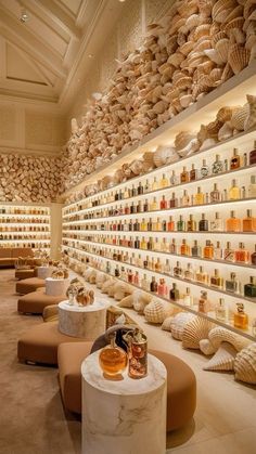 a room filled with lots of shelves covered in bottles