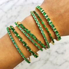 Baguette Bracelet, Bridal Jewellery Inspiration, Faberge Jewelry, Creative Jewelry Photography, Preppy Jewelry, Suzanne Kalan, Emerald Bracelet, School Jewelry, Bangles Jewelry Designs