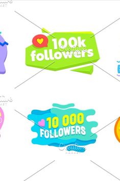 various stickers with the words 100k followers