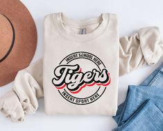 Custom School Spirit Shirts, Sports Team Tshirts, Team Tshirt Design Ideas, Tigers Spirit Wear, School Spirit Tees, Team Basketball Shirts, Team Tshirt Ideas, School Tshirt Designs Spirit Wear