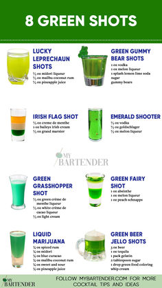 Green Shots Green And Yellow Alcoholic Drinks, Winter Shot Recipes, Green Shots Alcohol, Green Alcoholic Drinks For A Party, Green Cocktails Recipes, Villan Party, Green Tea Shots Recipes, Green Drinks Alcohol, Green Alcoholic Drinks