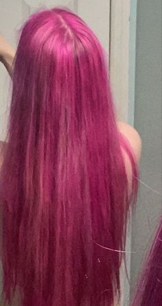 Pink Semi Permanent Hair Dye, Pink Hair Vibrant, Light Magenta Hair, Hair Color Pink And Purple, Dark Pink Hair Dye, Pink Hair Grunge, Long Dyed Hair, Cool Pink Hair, Pink Hair Dark