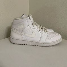 Size 12.5. Used Condition, All Offers Are Considered. Please Ask If You Have Any Questions. Jordan 1 Mid Triple White, Jordan White, Shoes Air, Air Jordan 1 Mid, Jordan 1 Mid, Jordans For Men, Air Jordan 1, Jordan Shoes, Mens Shoes Sneakers