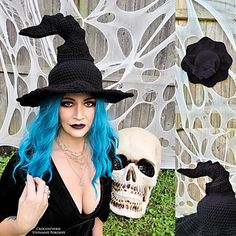 Ravelry: Bent Witch Hat pattern by Stephanie Pokorny Wiccan Costume, Fairy Wizard, Witchy Hats, Crochet Halloween Hat, Witch Hat Pattern, Crochet Witch, Caron One Pound Yarn, Heart Crochet, Baby Frock Pattern