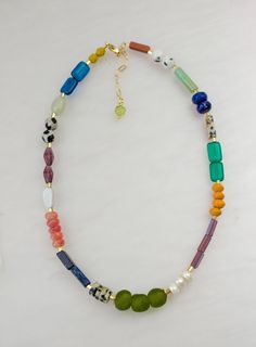 Colorful vibrant gold filled beaded necklace Green Adventure, Colorful Beaded Necklace, Louisiana Usa, Winter Necklace, Lafayette Louisiana, Colorful Necklace, Necklace Colorful, Dalmatian Jasper