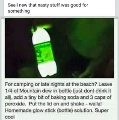 the bottle is glowing green and it looks like someone has found something in their house