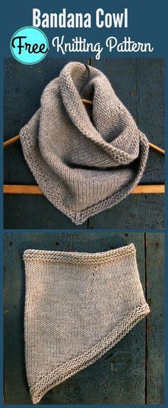 the knitting pattern for an easy knitted cowl is shown in three different stages