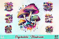 (95) Daisy.art, Designer at Creative Fabrica Mushroom Sublimation, Fantasy Mushroom, Mushroom Clipart, Colorful Mushrooms, Mushroom Images, Cartoon Mushroom