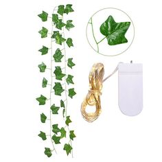 green ivy vines with white led string lights for indoor decoration, 2m - 20ft long