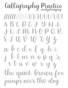 calligraphy practice sheet with the letters in cursive font and lowercases