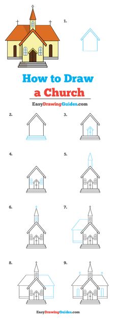 how to draw a church step by step instructions for children and adults in easy steps