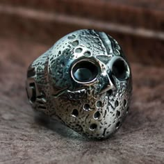 Men's Vintage Jason's Hockey Mask Biker Ring 316L Stainless Steel Silver Rocker Rings, Clean Rust, Biker Rings Mens, Jason Vorhees, Horror Stuff, Hockey Mask, Biker Jewelry, Biker Rings, Jason Voorhees