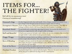 an image of a page with information about items for the fighter