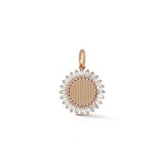 We’re truly charmed by our Teddi Paige Fluted Baguette Flower Studs, so naturally, we created an actual charm! The Teddi Paige Fluted Baguette Flower Charm is completely stunning, fun and downright gorgeous. Twenty-four brilliant, baguette diamonds surround a circle of fluted, 14k gold resulting in over a half carat of glowing diamond radiance. Add this charm to your favorite necklace for a blast of beauty or rock it on a chain solo - you can’t go wrong! 14 Karat Gold 0.52 Total Diamond Carat We Dana Rebecca Designs, 1000 Gifts, White Gold Chains, Baguette Diamonds, Rose Gold Chain, Diamond Carat, Diamond Flower, Yellow Gold Chain, Flower Studs