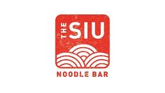 the su noodle bar logo is shown in red and white, with waves on it