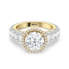 a yellow and white gold engagement ring with diamonds