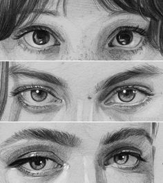 three different views of the same person's eyes