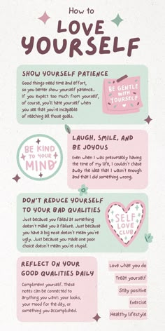 an info sheet with the words how to love yourself and other things that are in it